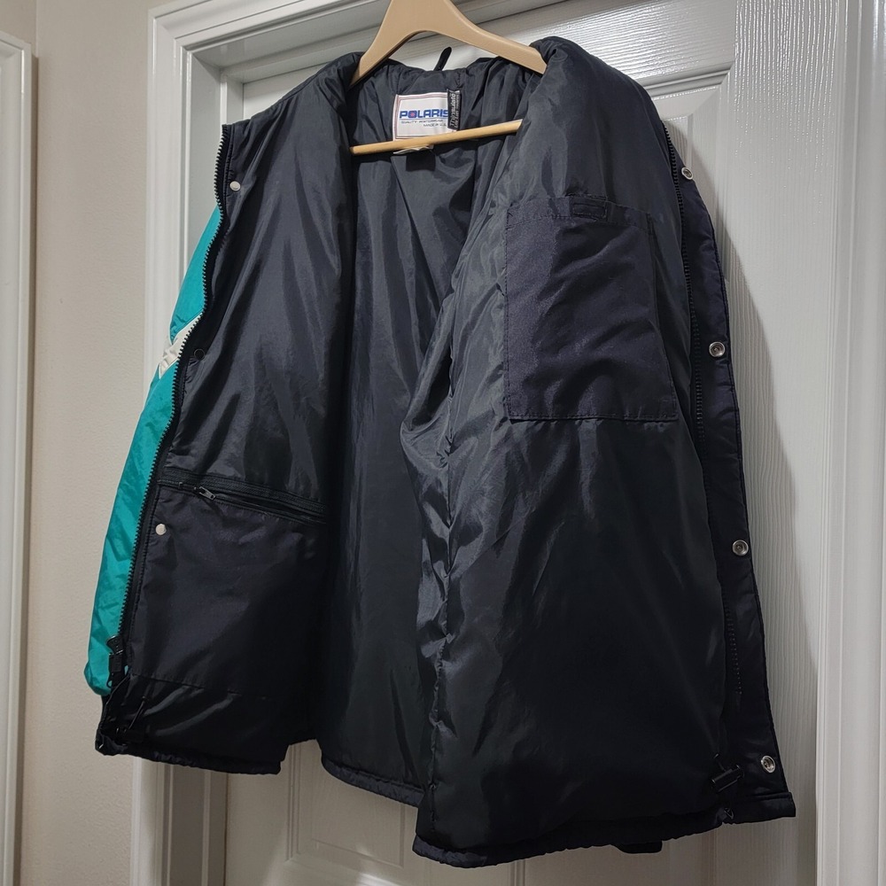 VTG 80s Polaris Insulated Teal Blue Nylon Snowmobile Jacket USA Men's XL READ - Picture 9 of 15